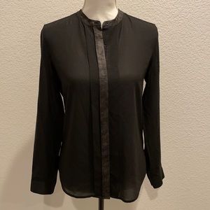 Calvin Klein sheer blouse with Faux Leather trim SZ. XS
